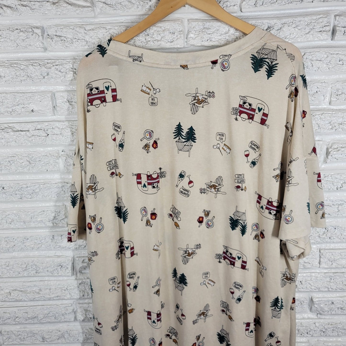 Secret Treasures Womens Pajama Top 2X 3X Plus Gown Lets Go Glamping Red Green