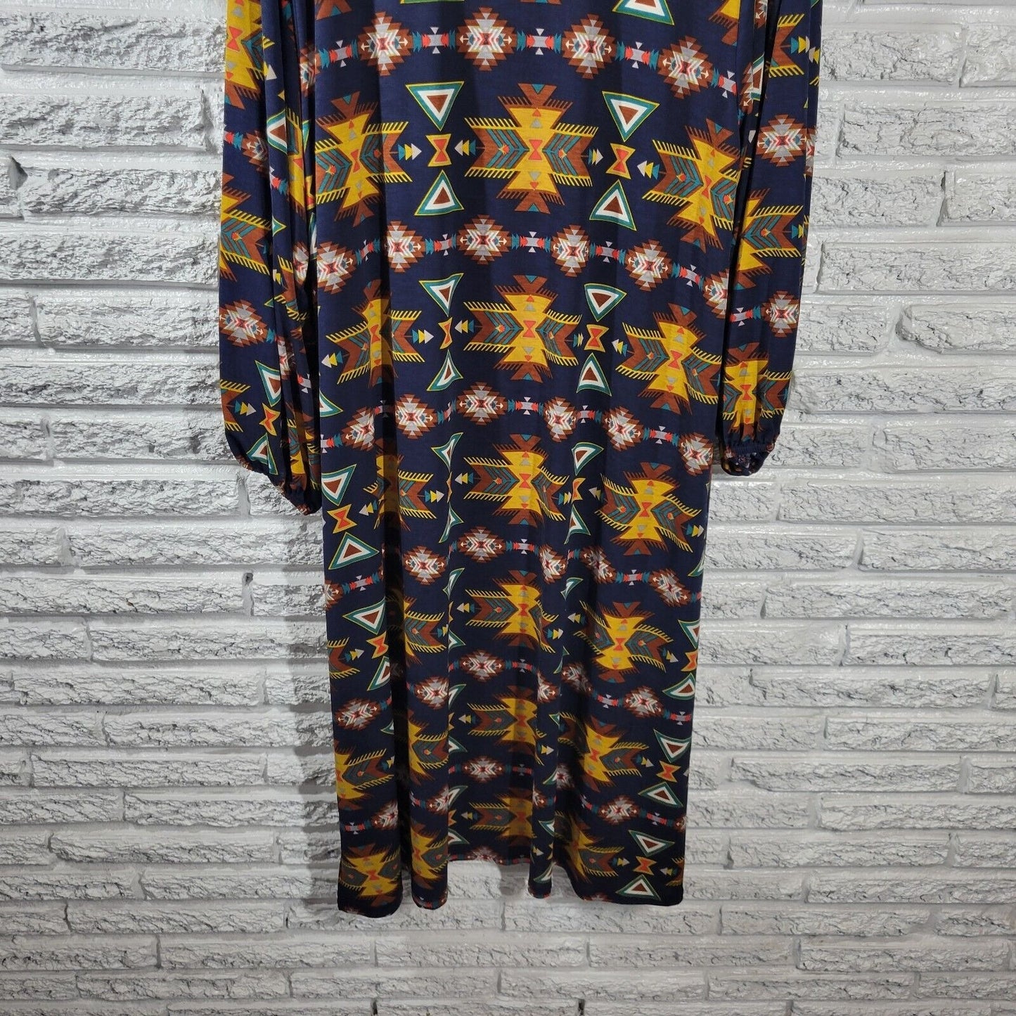 Honeyme Curvy Womens Top Extra Large XL Duster Long Blue Tribal Slit Open Career