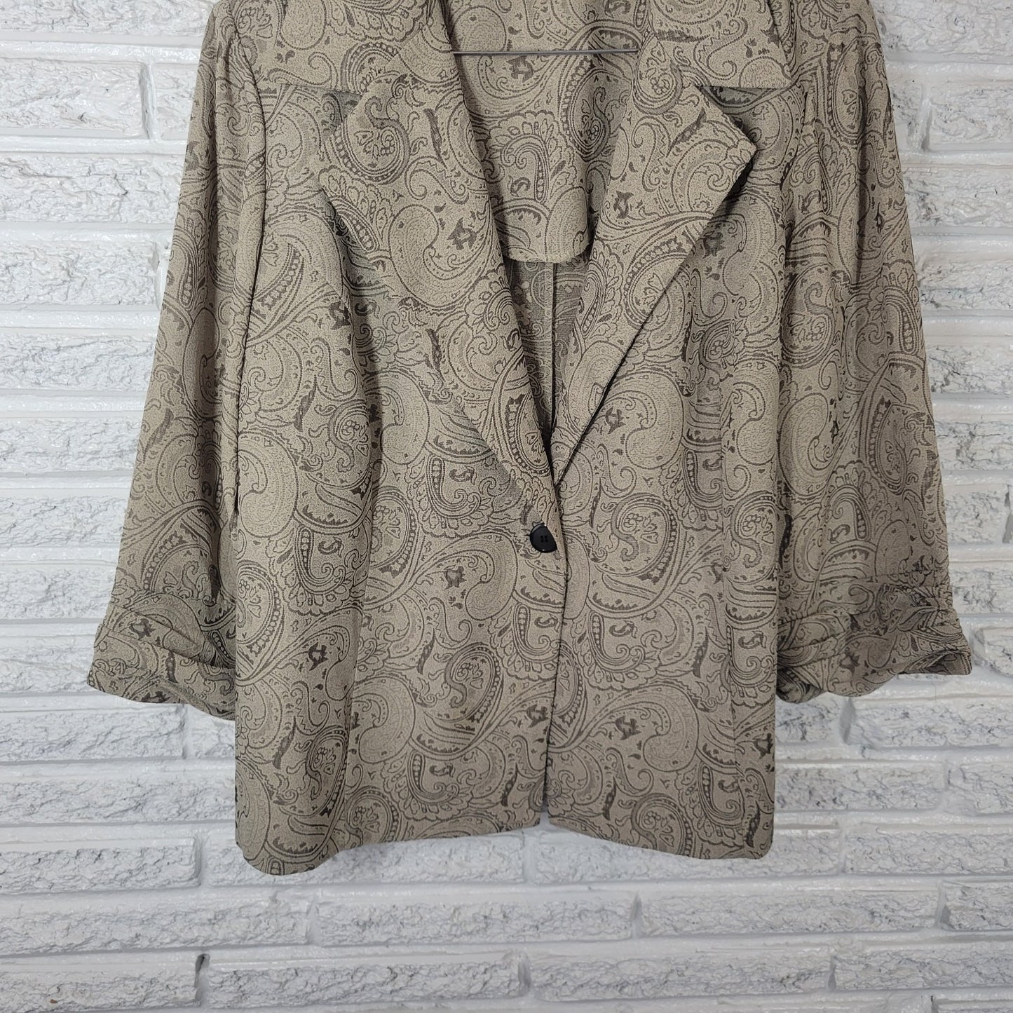Perceptions Womens Jacket 20W Plus Blazer Pintucked Sleeve Beige Paisley Office