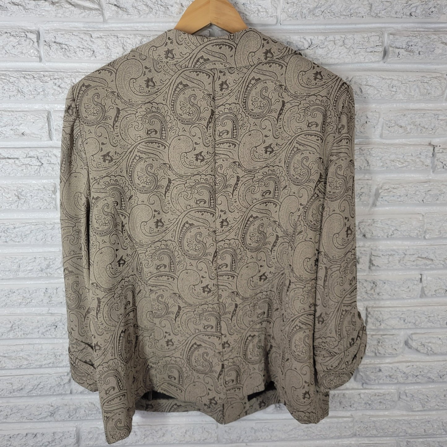 Perceptions Womens Jacket 20W Plus Blazer Pintucked Sleeve Beige Paisley Office