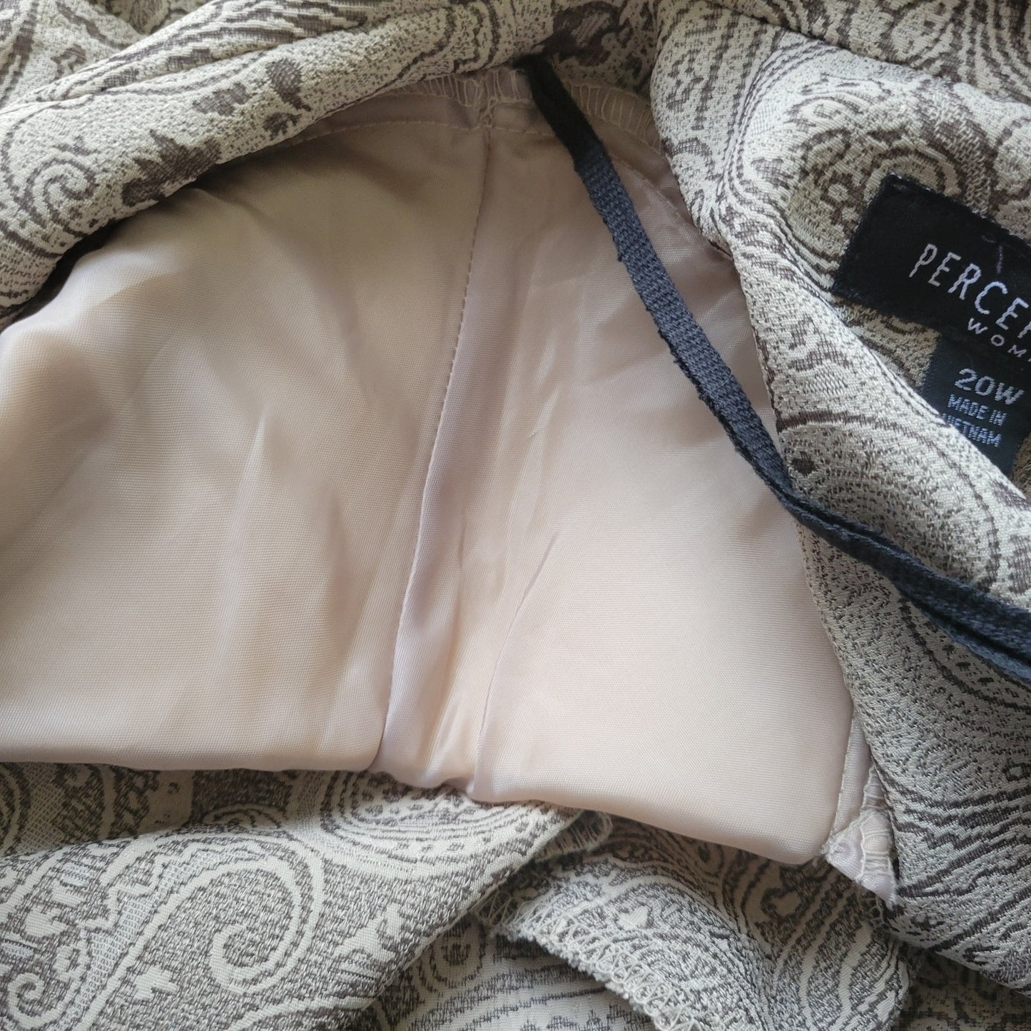 Perceptions Womens Jacket 20W Plus Blazer Pintucked Sleeve Beige Paisley Office