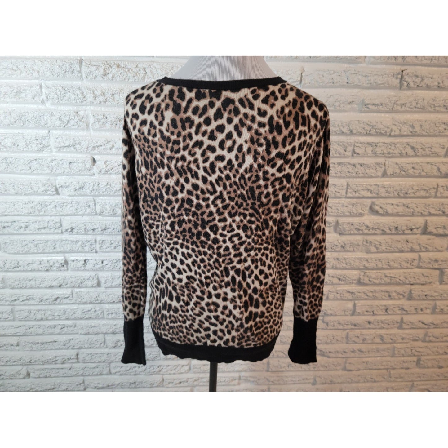 Worthington Womens Top Extra Large Pullover Knit Long Sleeve Tan Animal Print