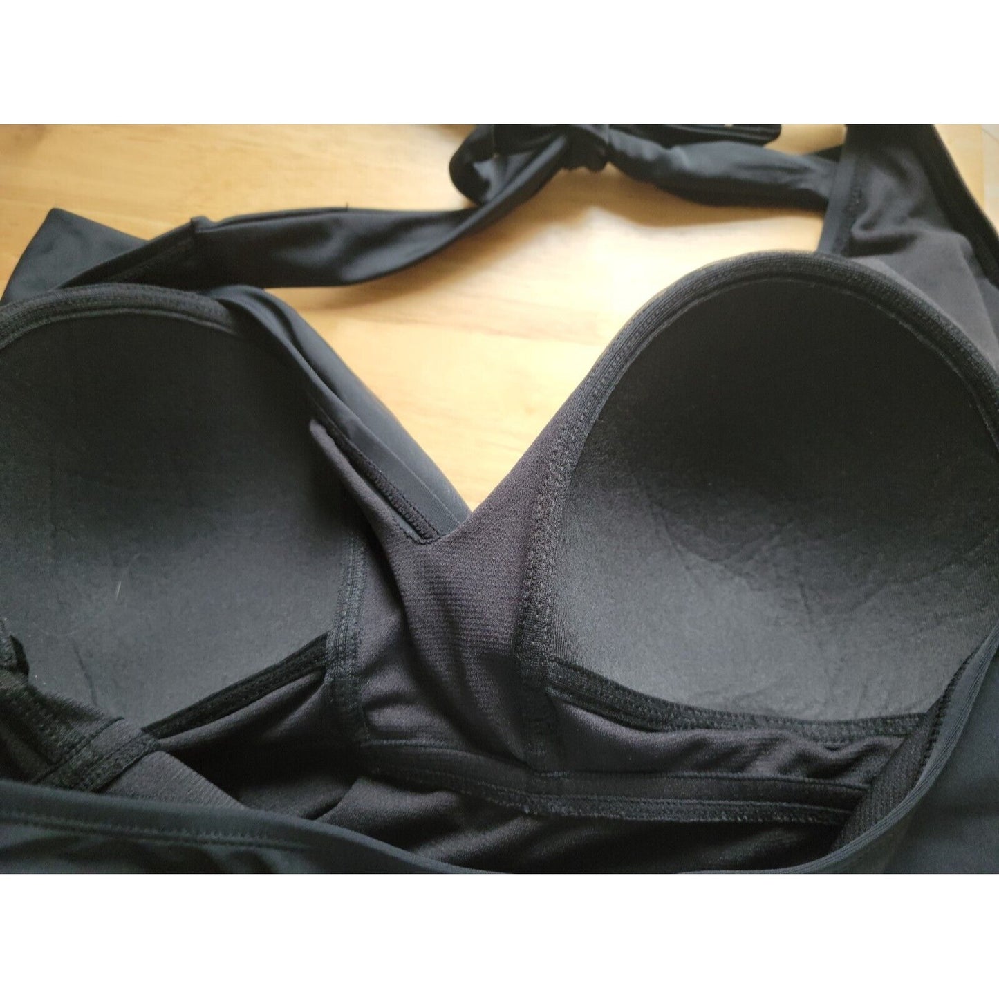 Time Tru Womens Swimsuit 2X 20W 22W One Piece Halter Black Built in Bra VNeck