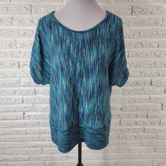 Dress Barn Womens Sweater 1X Plus Short Dolman Polyester Blue Marled Speckle