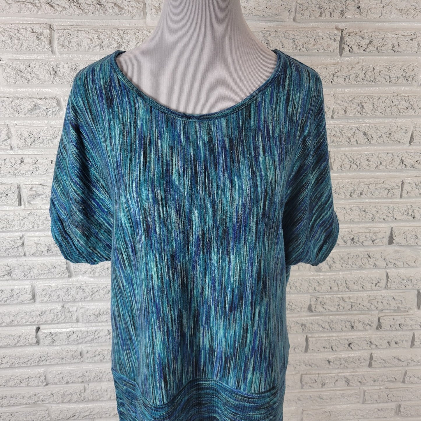 Dress Barn Womens Sweater 1X Plus Short Dolman Polyester Blue Marled Speckle