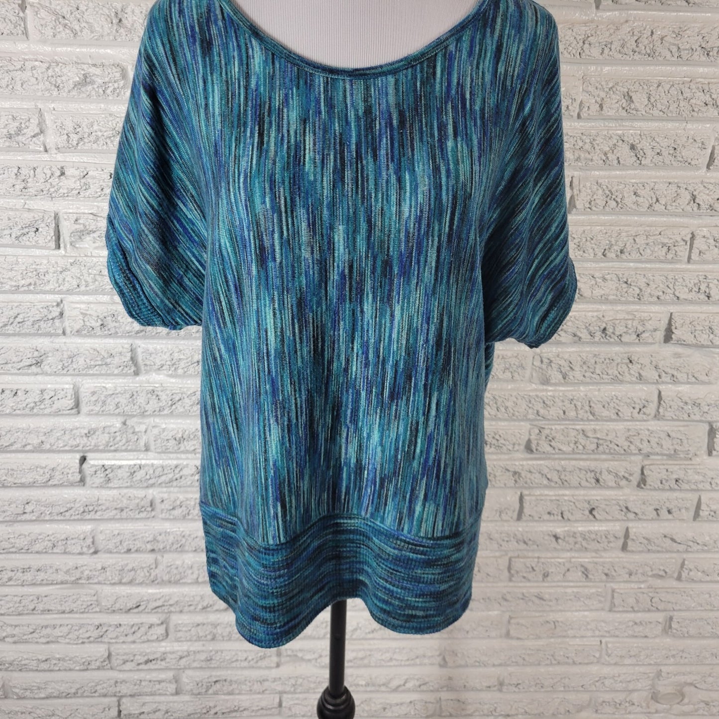 Dress Barn Womens Sweater 1X Plus Short Dolman Polyester Blue Marled Speckle