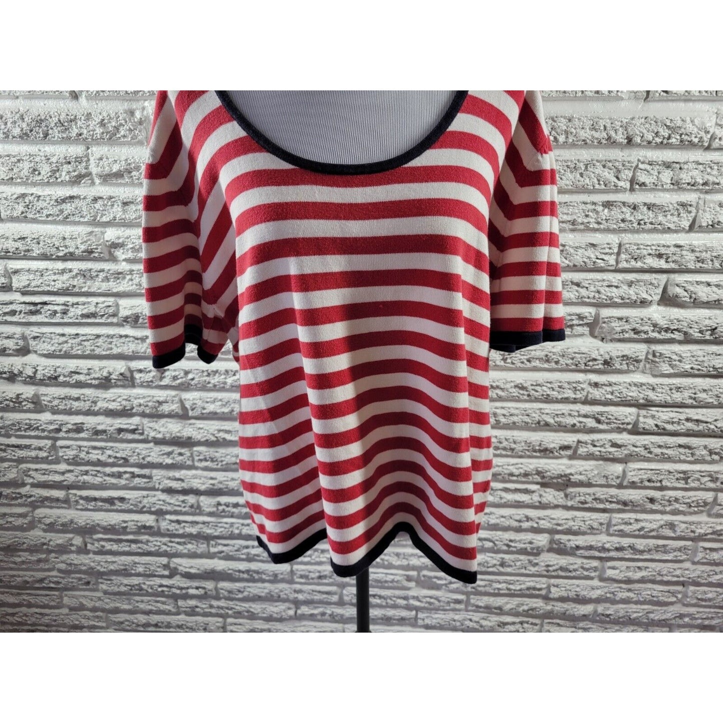 Tommy Hilfiger Women Top 3X Plus Tee Short Sleeve Knit Red Stripe Cotton Blend