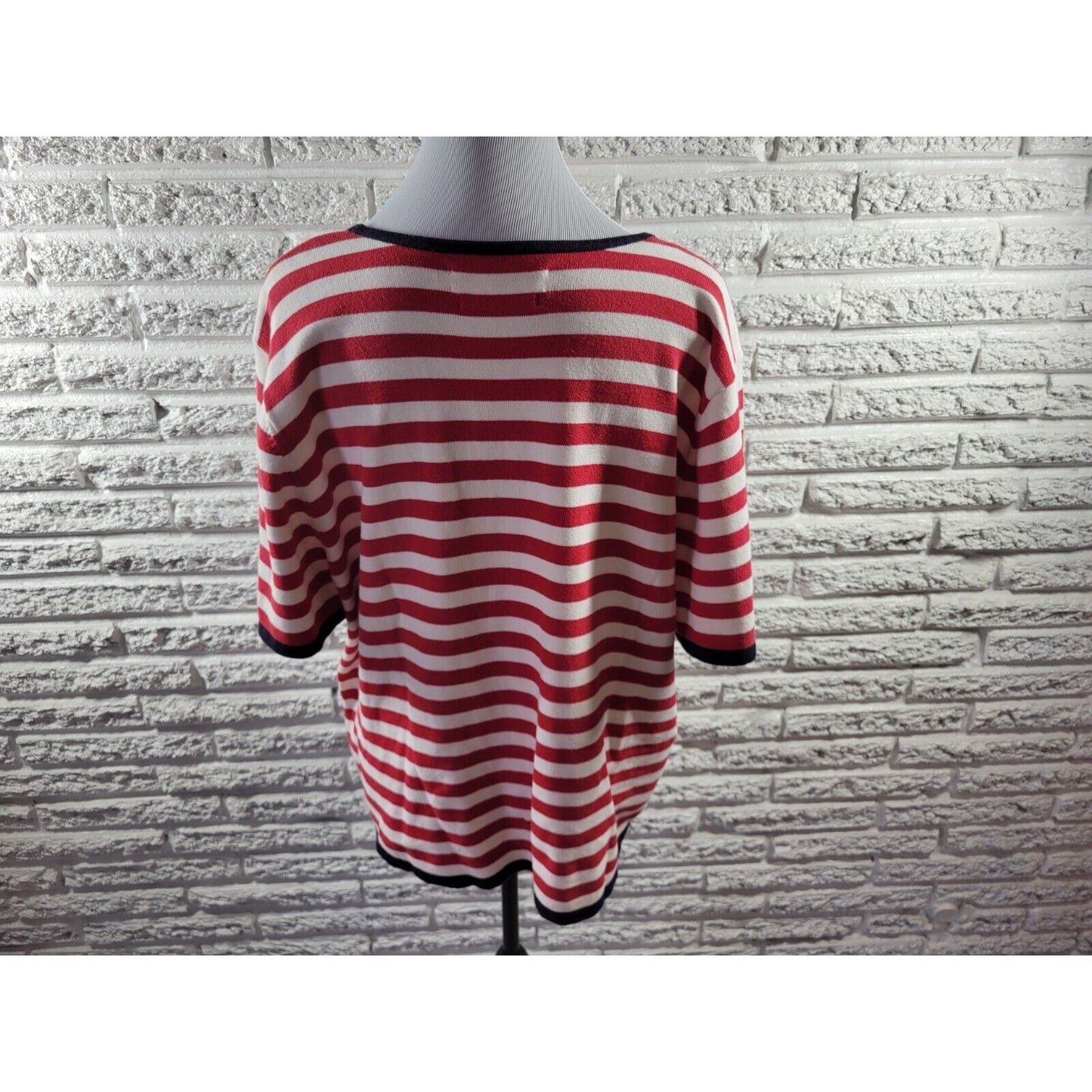 Tommy Hilfiger Women Top 3X Plus Tee Short Sleeve Knit Red Stripe Cotton Blend