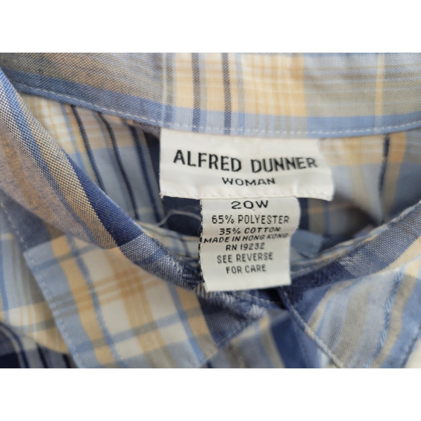 Alfred Dunner Women Top 20W Plus Long Sleeve Blue Plaid Casual Poly Blend Collar