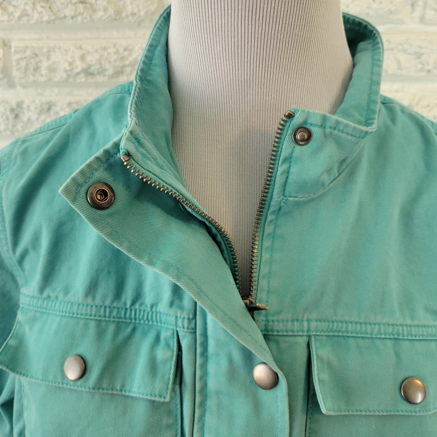 CJ Banks Womens Jacket Extra Large XL Denim Baby Blue Pockets Zip Snap Casual