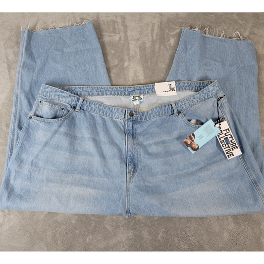 Future Collective Womens Jeans 28 Straight Leg Light Blue Denim Zip Fly Raw Hem