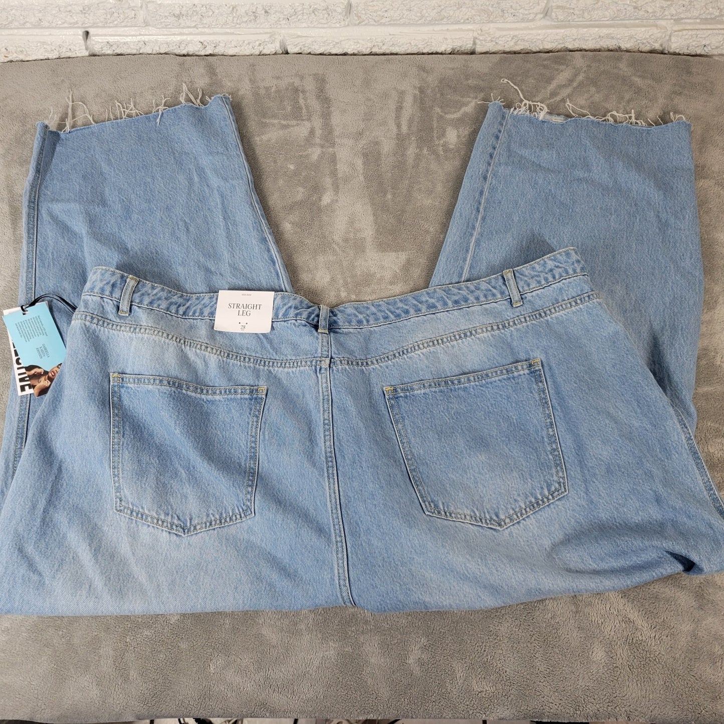 Future Collective Womens Jeans 28 Straight Leg Light Blue Denim Zip Fly Raw Hem