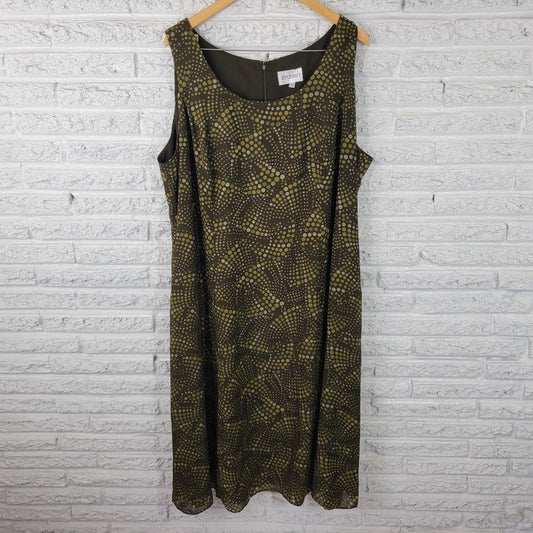 Studio I Womens Dress 22W Plus Sleeveless Shift Green Geometric Zip Lined Office