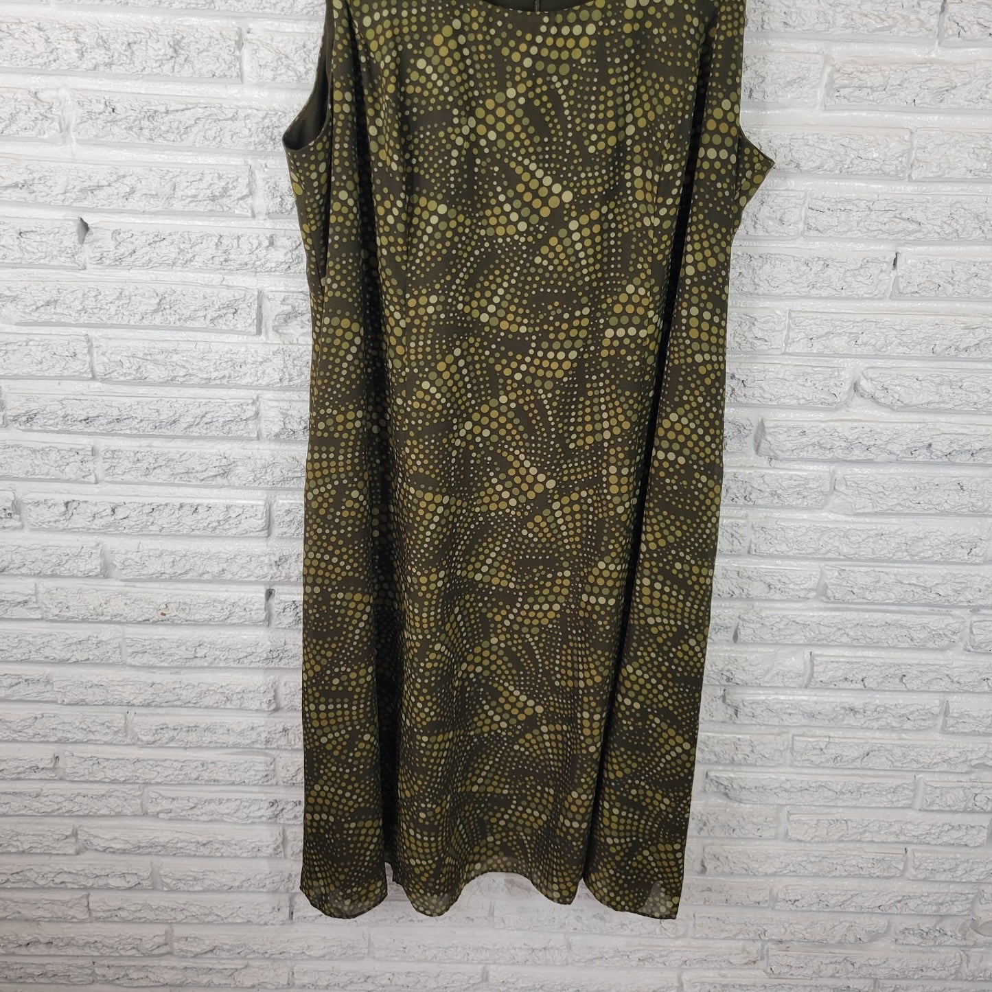 Studio I Womens Dress 22W Plus Sleeveless Shift Green Geometric Zip Lined Office