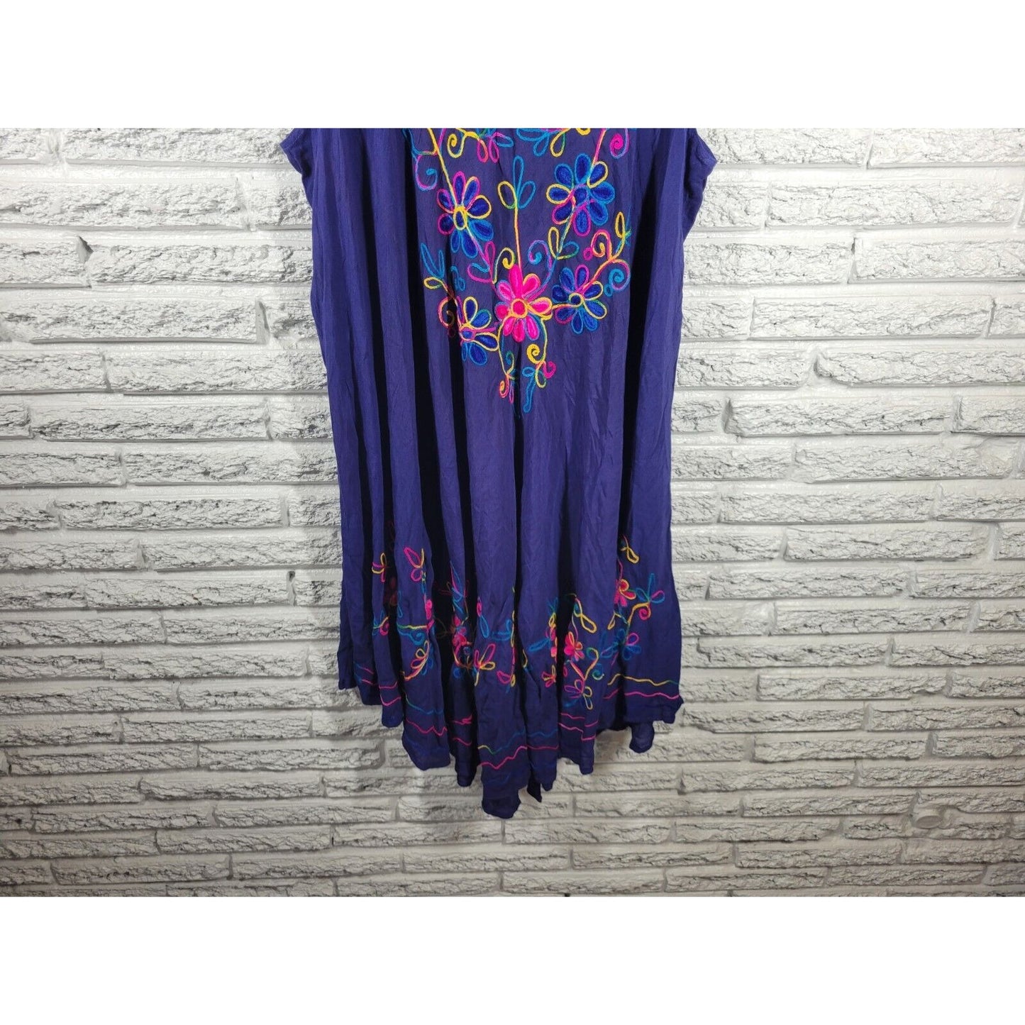 Easy Essentials Womens Dress 2X Swim Coverup Sleeveless Embroidered Blue Floral