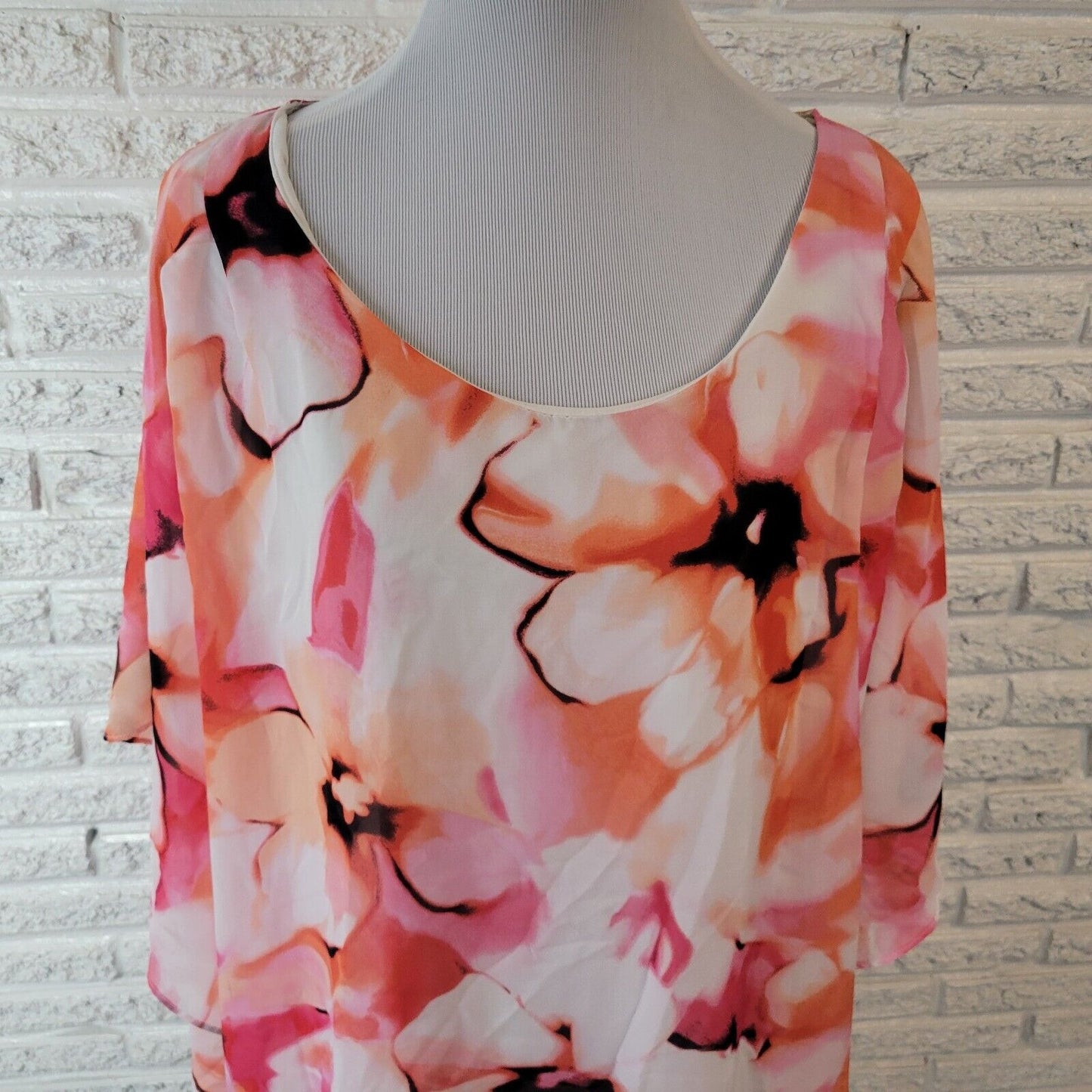 Avenue Womens Top 18 20 Plus Kimono Sleeve Lightweight Pink Floral Polyester