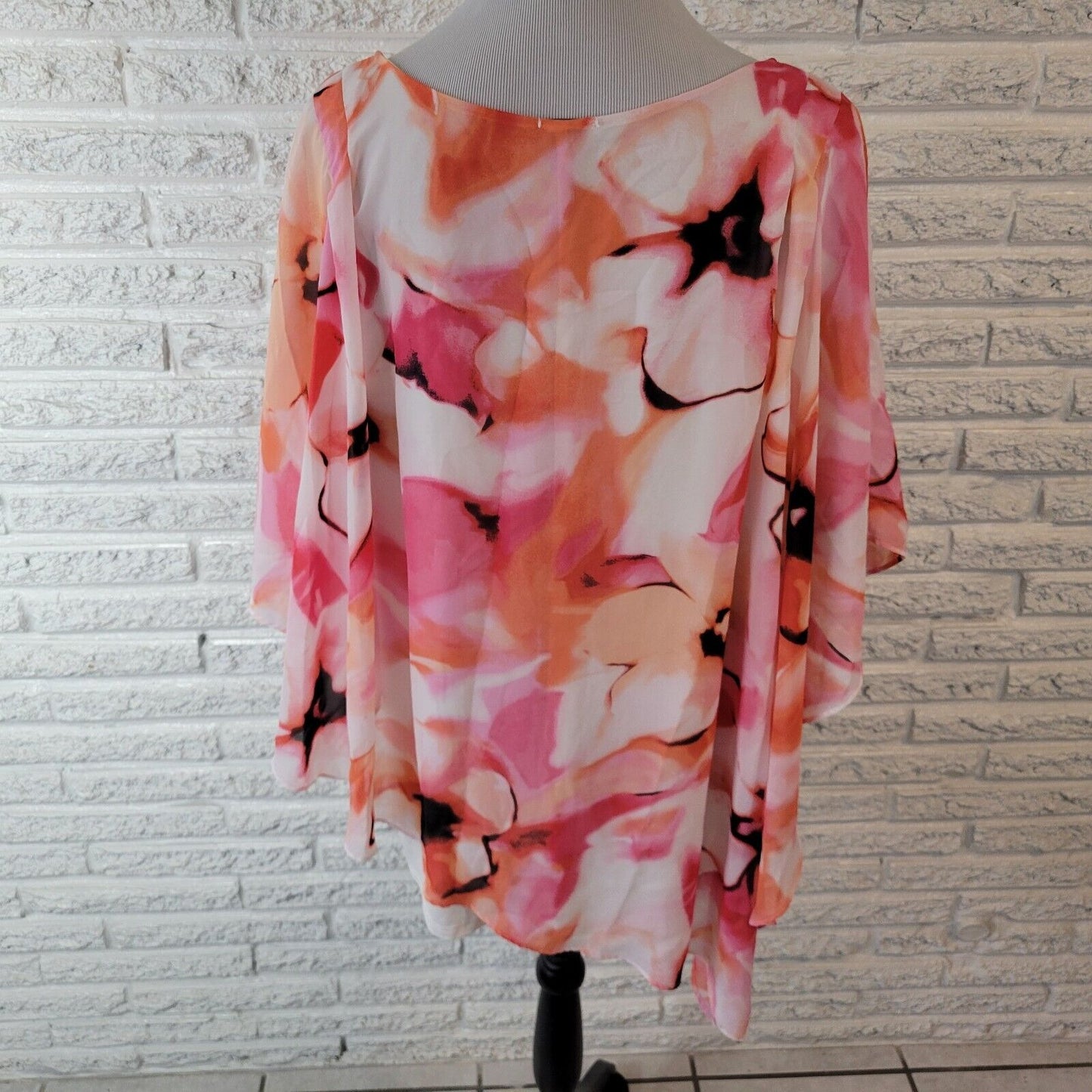 Avenue Womens Top 18 20 Plus Kimono Sleeve Lightweight Pink Floral Polyester