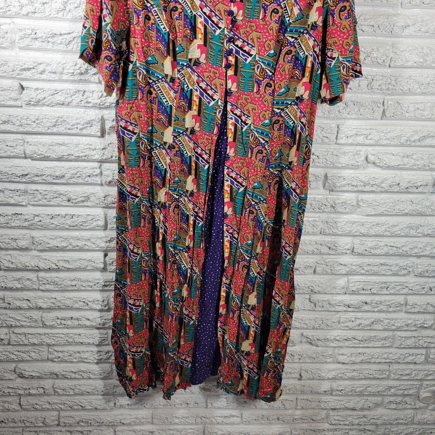 Carolina Colors II Womens Dress 18 Plus Midi Pink Geometric Zip Split Front