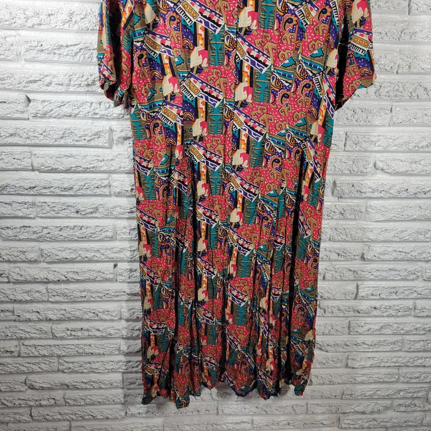 Carolina Colors II Womens Dress 18 Plus Midi Pink Geometric Zip Split Front