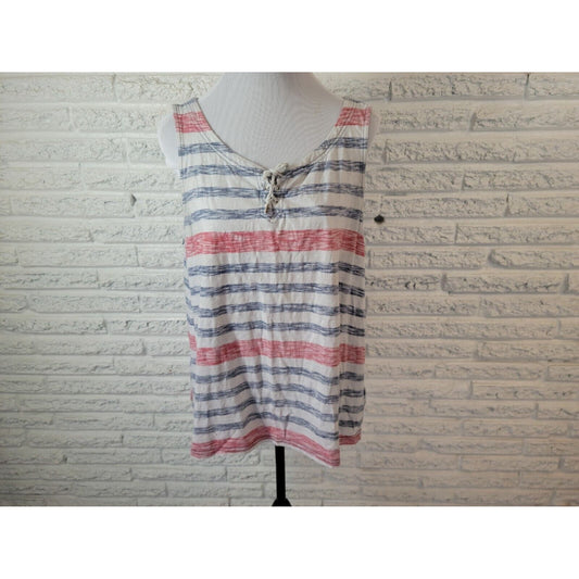 Fourth of July Chaps Womens Top XXL Tank Patriotic Red Blue Stripe Muted Lace Up