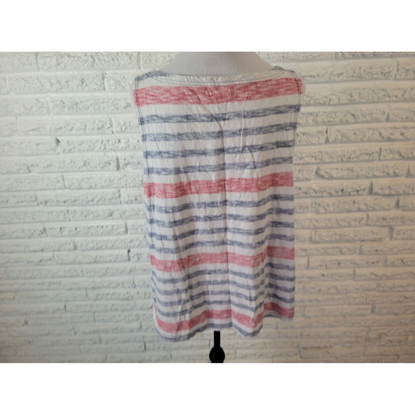 Fourth of July Chaps Womens Top XXL Tank Patriotic Red Blue Stripe Muted Lace Up