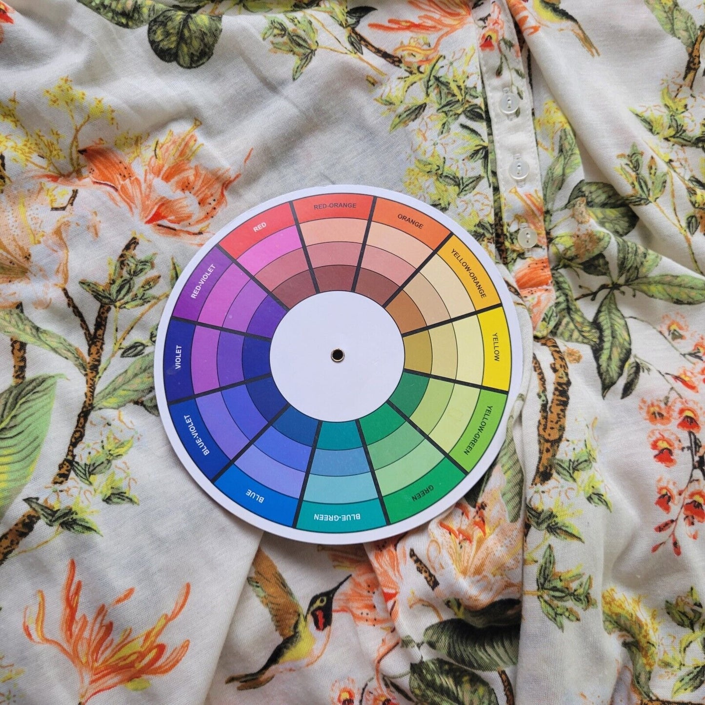 H & M Womens Top Extra Large Long Sleeve Green Yellow Floral Quarter Button Poly