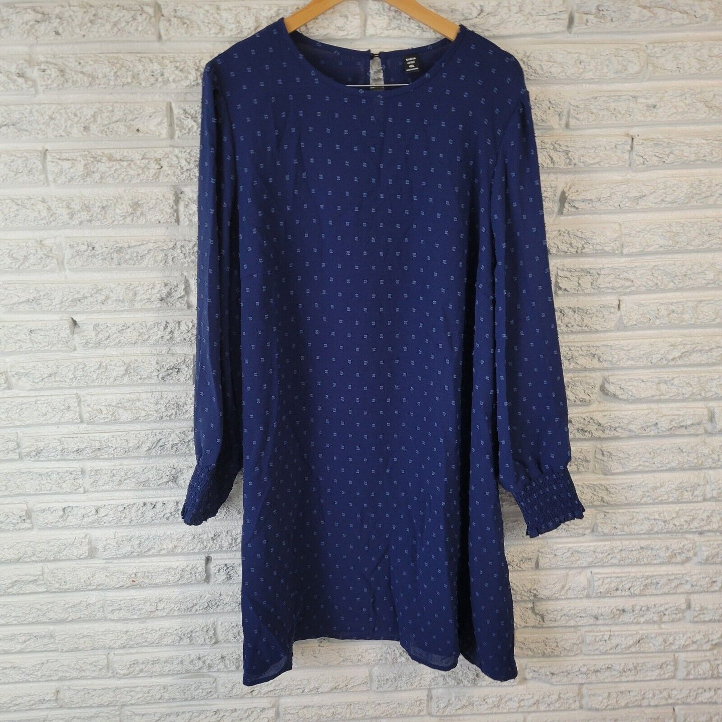 Shein Curve Womens Dress 4XL Long Sleeve Blue Sheer Square Swiss Dot Lightweight