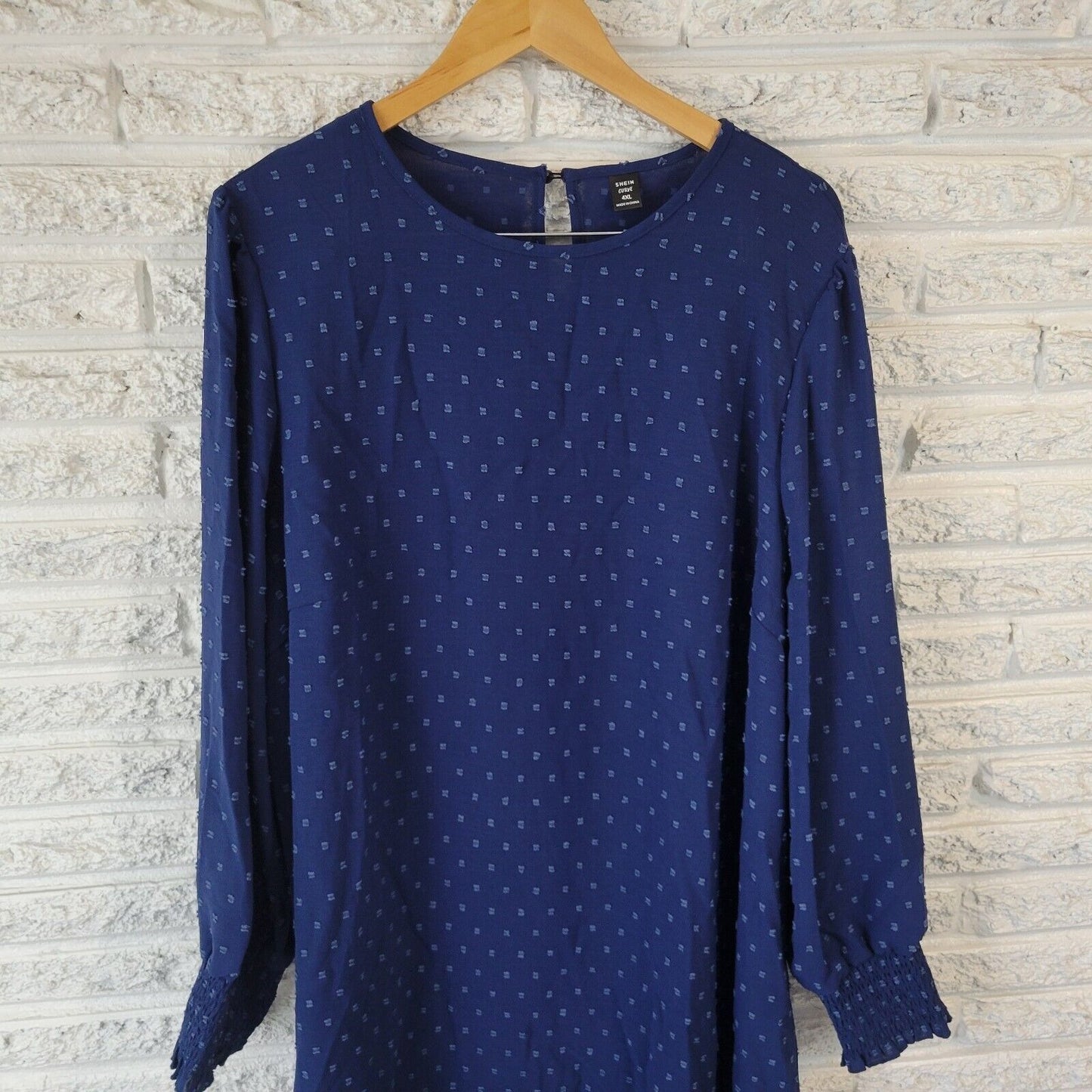 Shein Curve Womens Dress 4XL Long Sleeve Blue Sheer Square Swiss Dot Lightweight