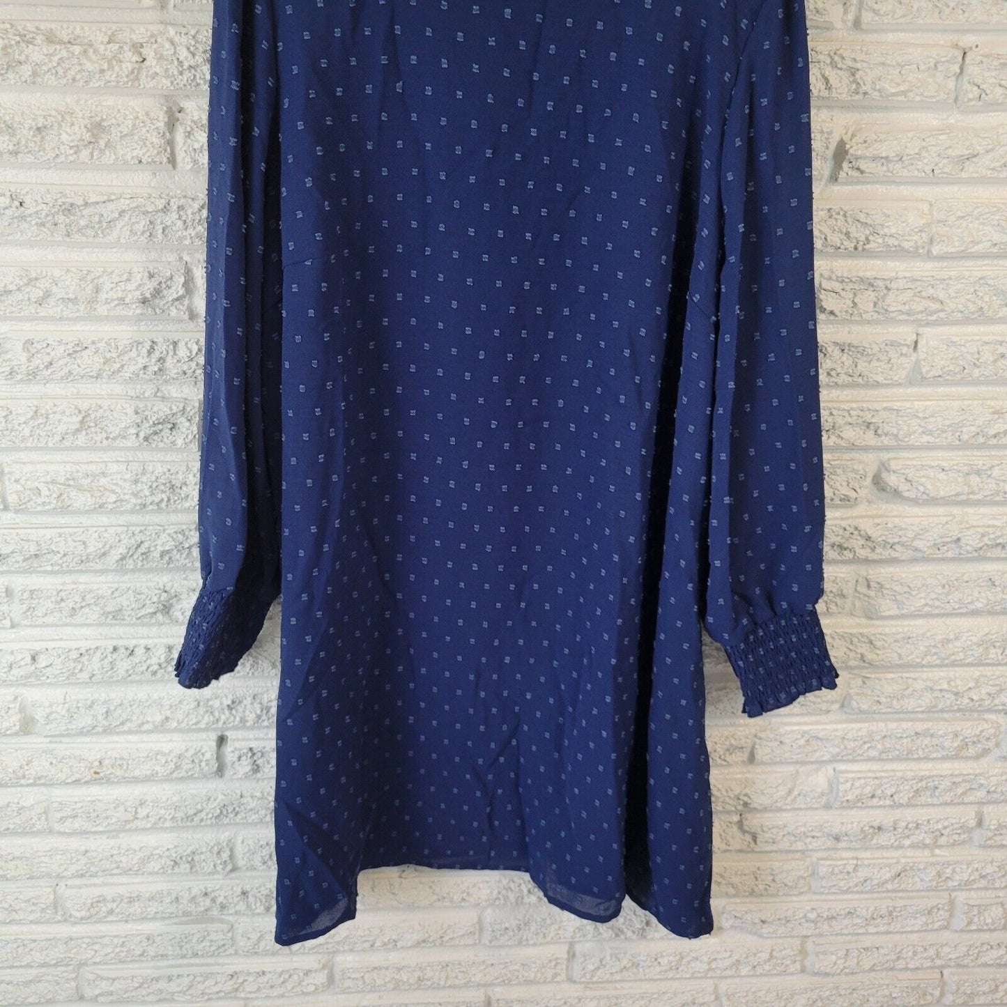 Shein Curve Womens Dress 4XL Long Sleeve Blue Sheer Square Swiss Dot Lightweight