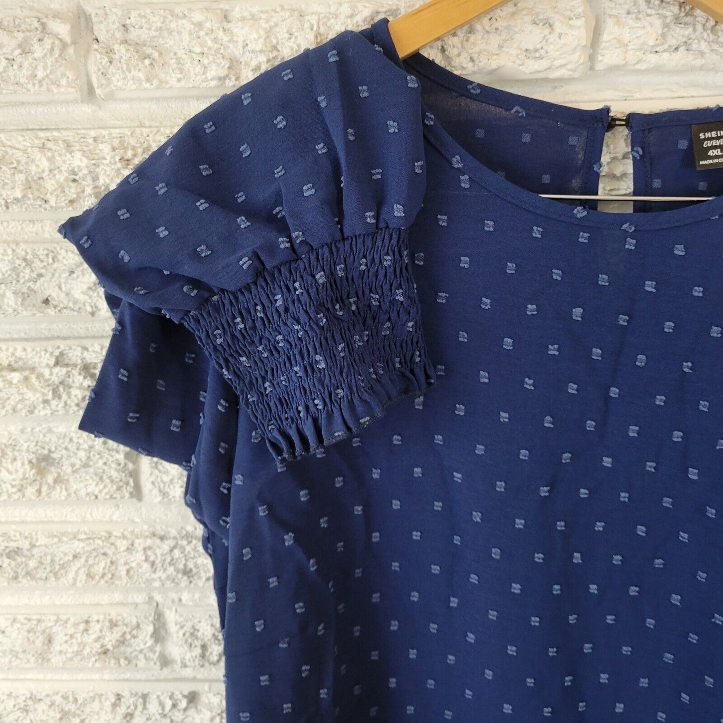 Shein Curve Womens Dress 4XL Long Sleeve Blue Sheer Square Swiss Dot Lightweight