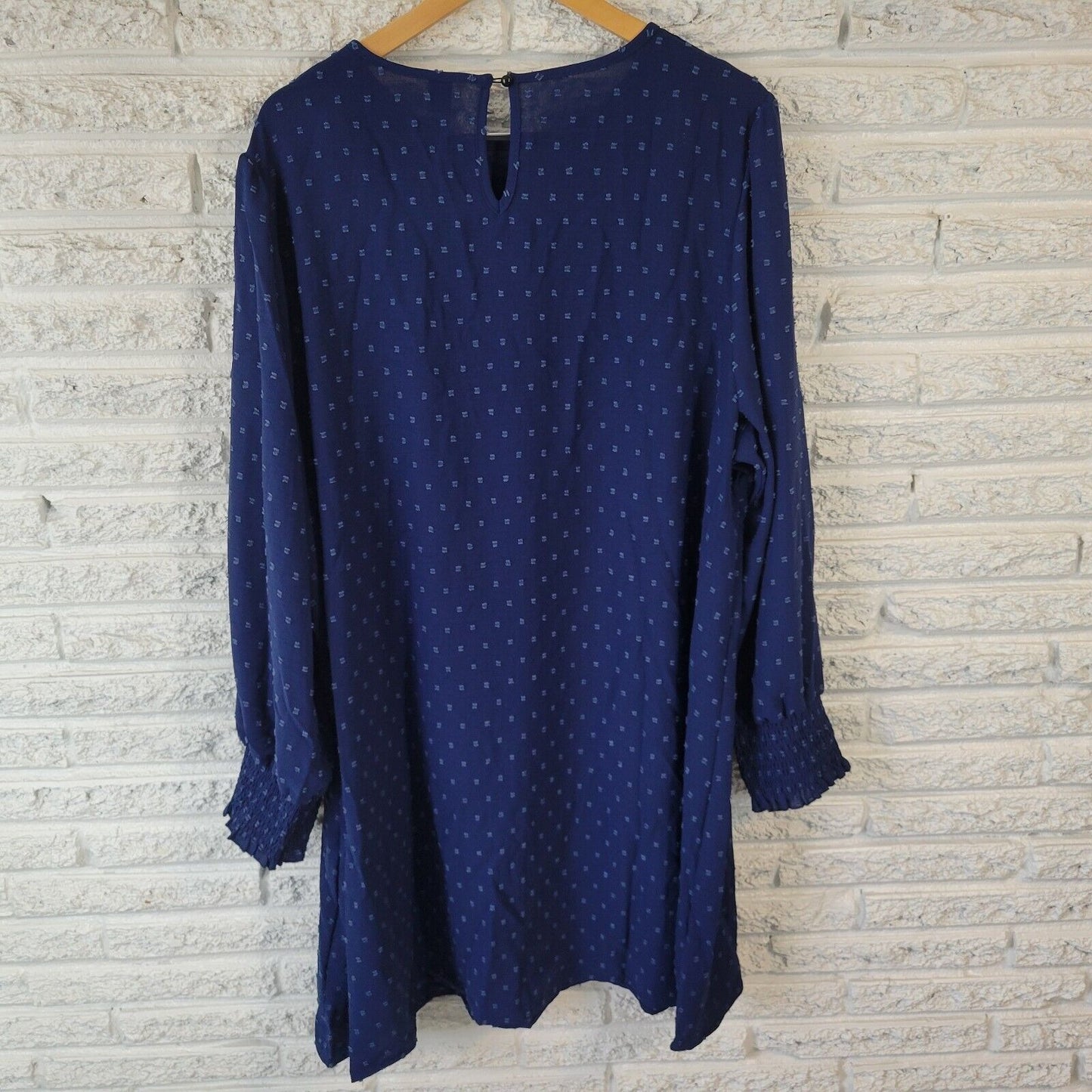 Shein Curve Womens Dress 4XL Long Sleeve Blue Sheer Square Swiss Dot Lightweight