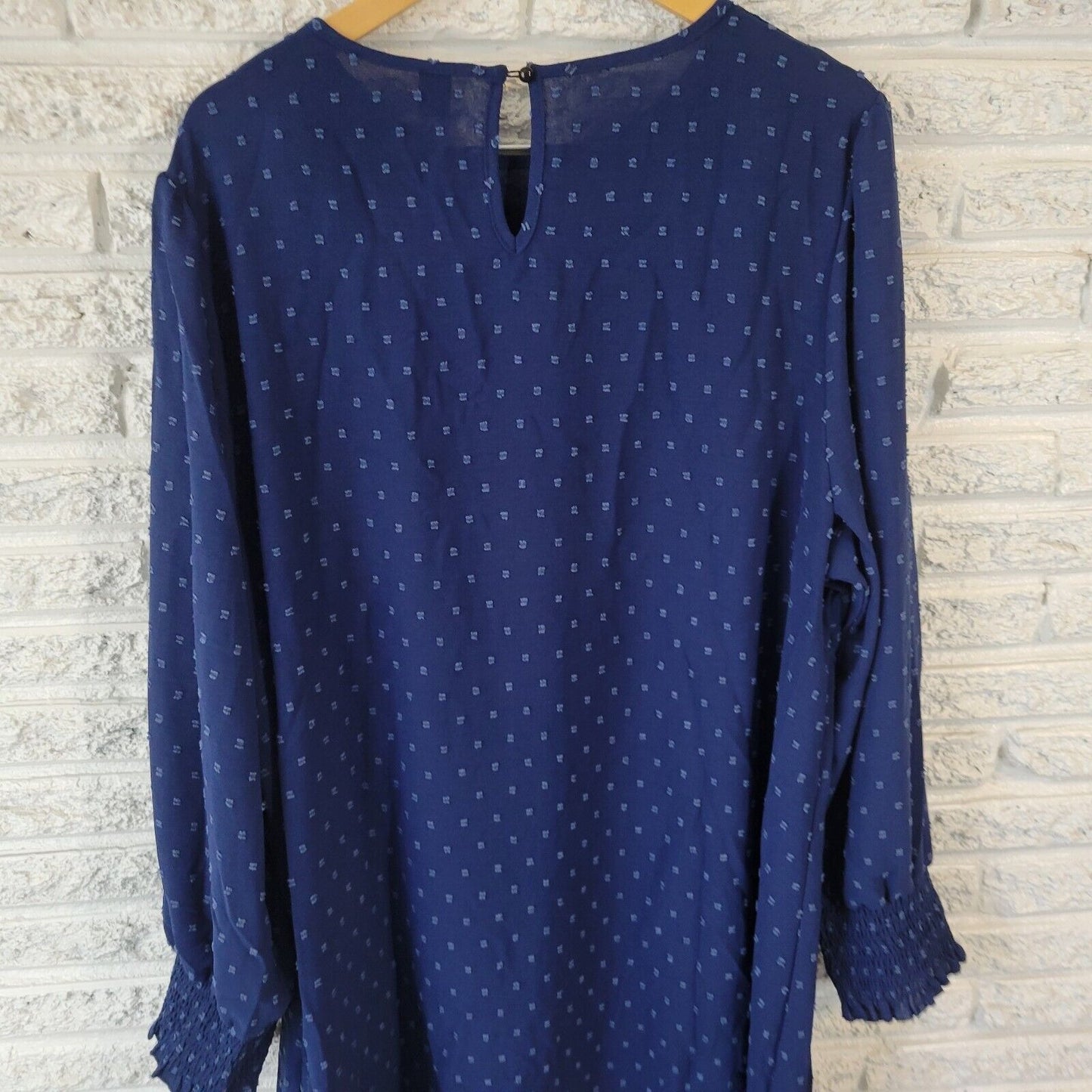 Shein Curve Womens Dress 4XL Long Sleeve Blue Sheer Square Swiss Dot Lightweight
