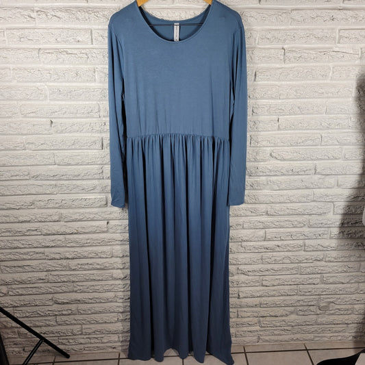 Zenana Outfitters Womens Dress 2X Plus Long Sleeve Maxi Blue Casual Comfy Travel