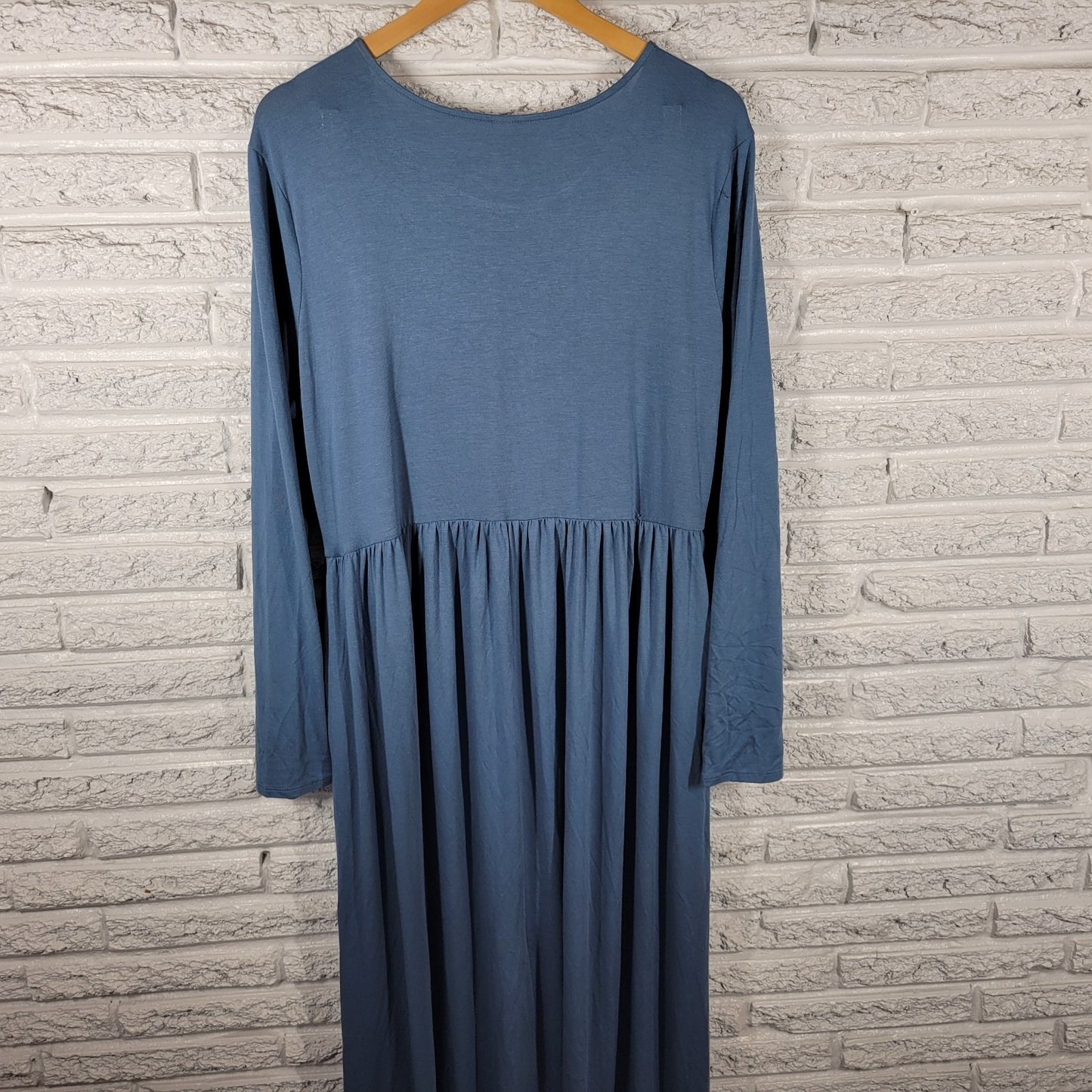 Zenana Outfitters Womens Dress 2X Plus Long Sleeve Maxi Blue Casual Comfy Travel