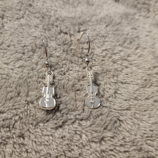 Violin Fiddle Womens Earrings One Pair Music Silver Tone Alloy Band Orchestra