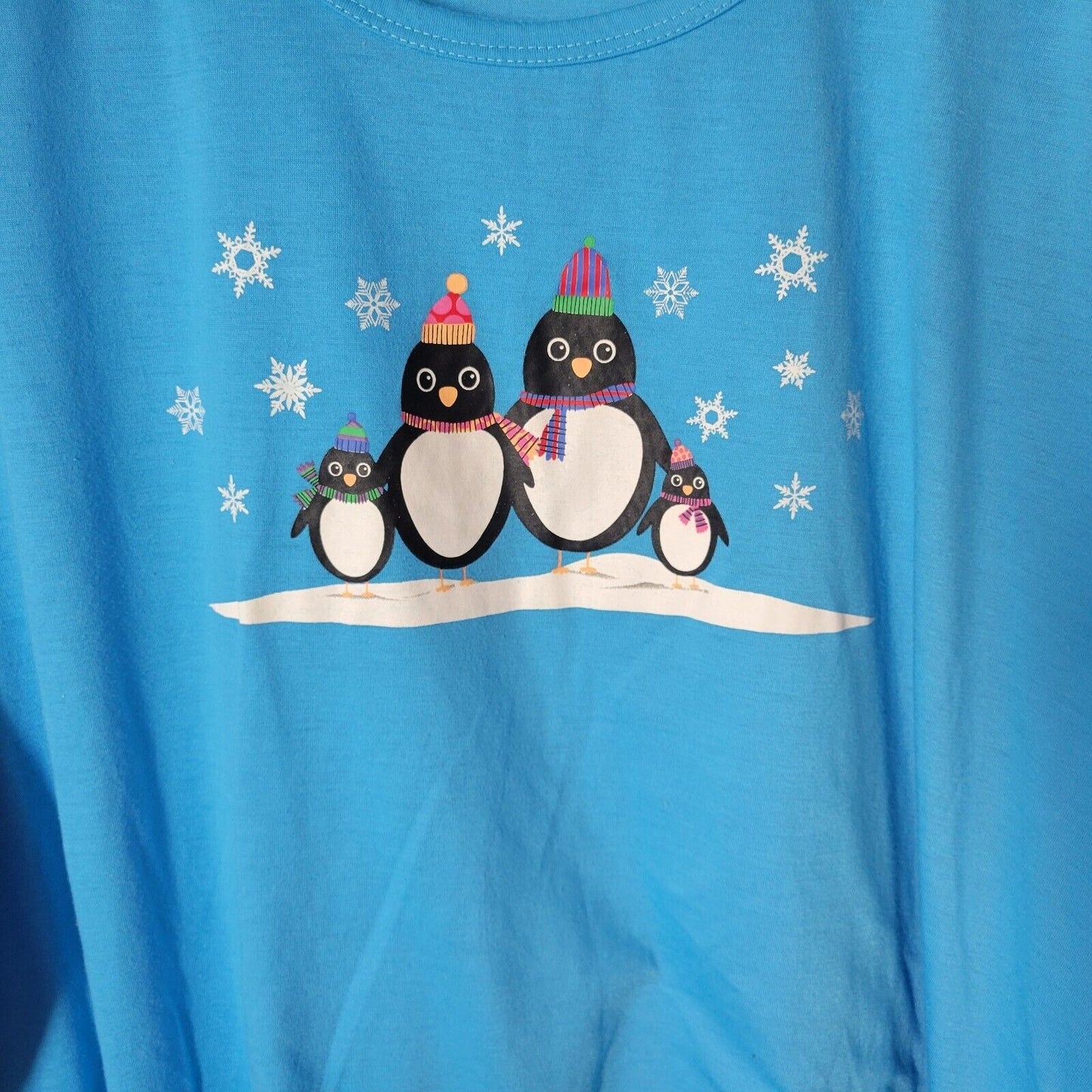 Women Sleep Shirt Nightgown 1X 2X Plus 3/4 Sleeve Blue Penguins Loungewear Comfy