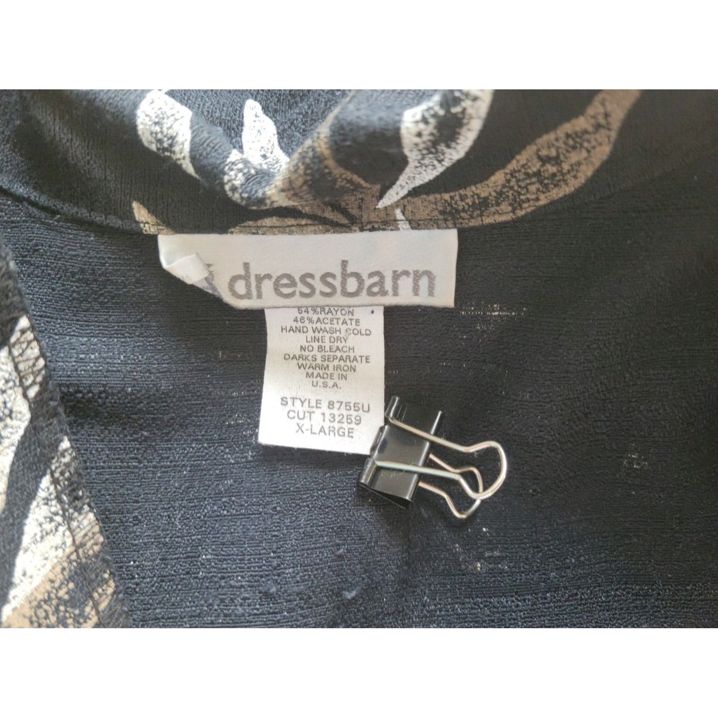 Dress Barn Womens Top Extra Large with Shell 3/4 Cuff Sleeve Office Black Floral