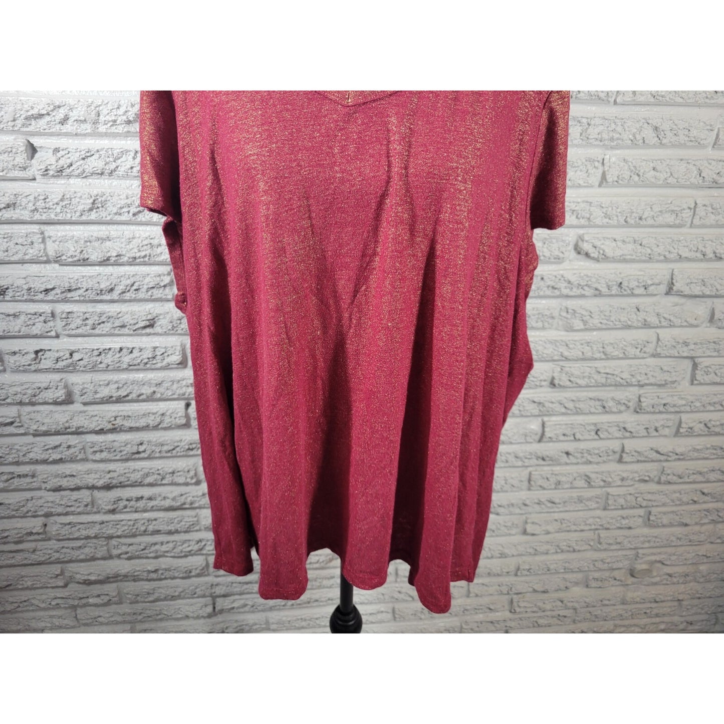 Lane Bryant Womens Top 26 28 Plus Tee Cap Sleeve Red Metallic Linen Polyester