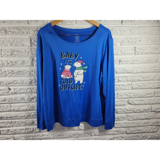 Secret Treasures Women Top XL Pajama Loungewear Blue Polar Bear Its Cold Outside