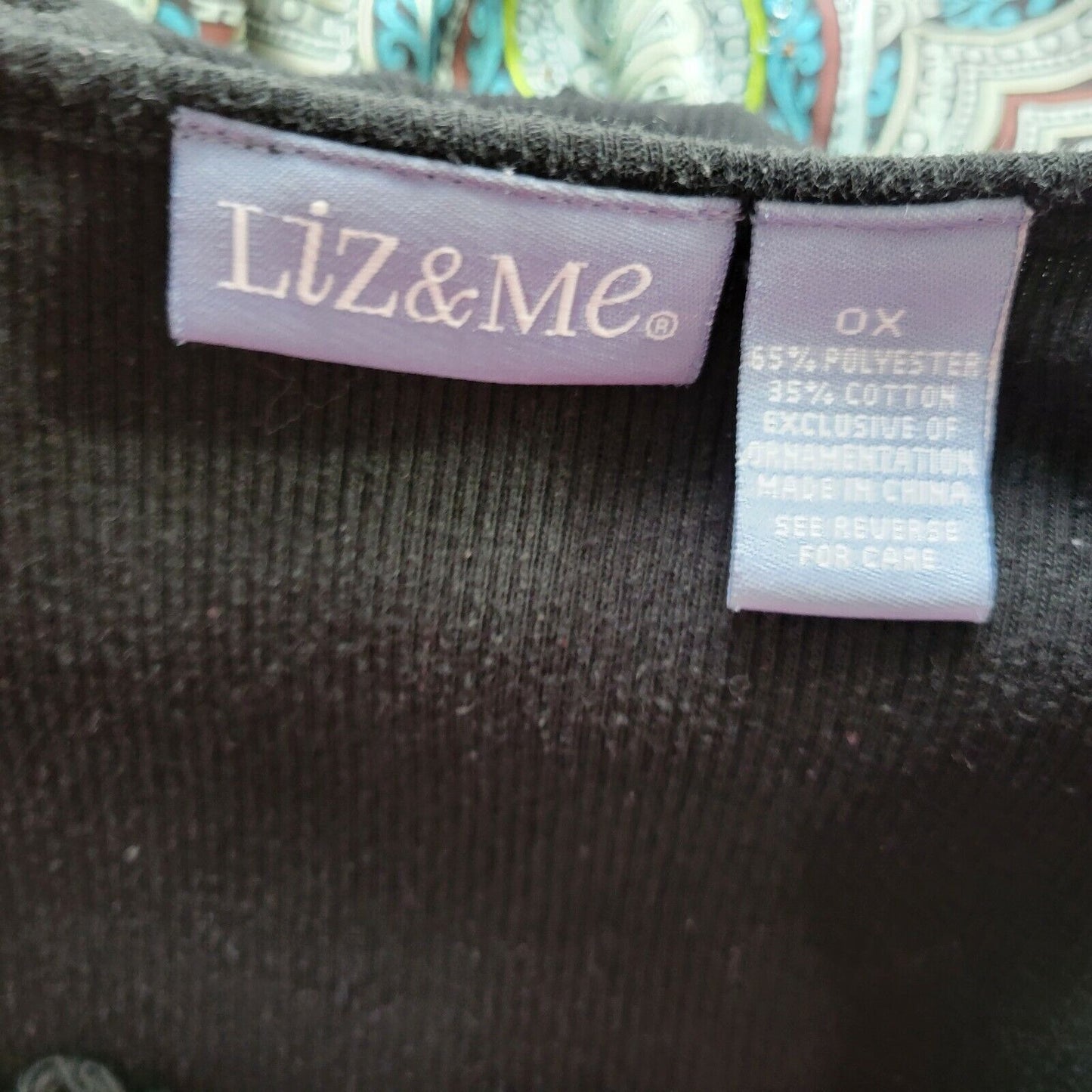 Liz & Me Womens Top 0X Plus Pullover Short Sleeve Black Lace Square Neck Casual