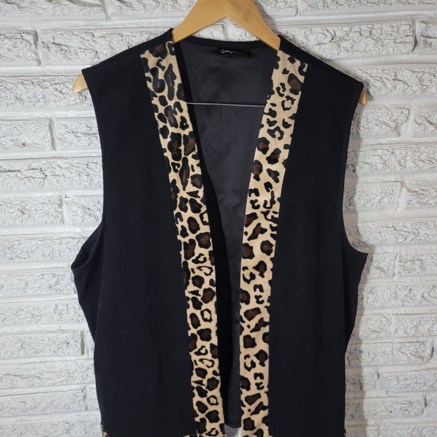 Anthony Mark Hankins Womens Vest 16W Open Sleeveless Black Animal Print Velour