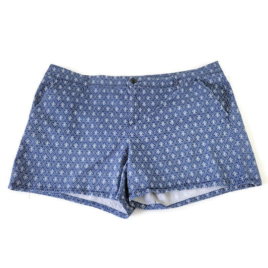 Liz Claiborne Womens Shorts 18 Classic Blue Floral Casual Zip Fly Cotton Blend