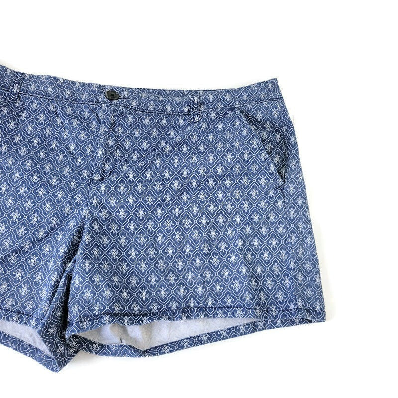 Liz Claiborne Womens Shorts 18 Classic Blue Floral Casual Zip Fly Cotton Blend