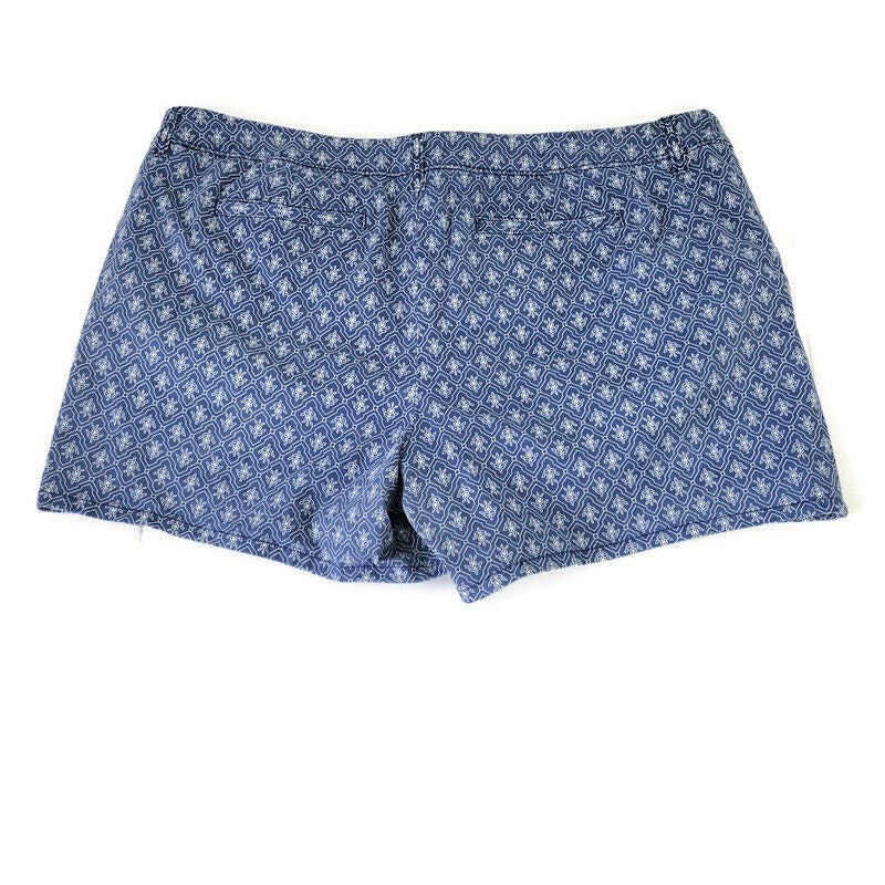 Liz Claiborne Womens Shorts 18 Classic Blue Floral Casual Zip Fly Cotton Blend