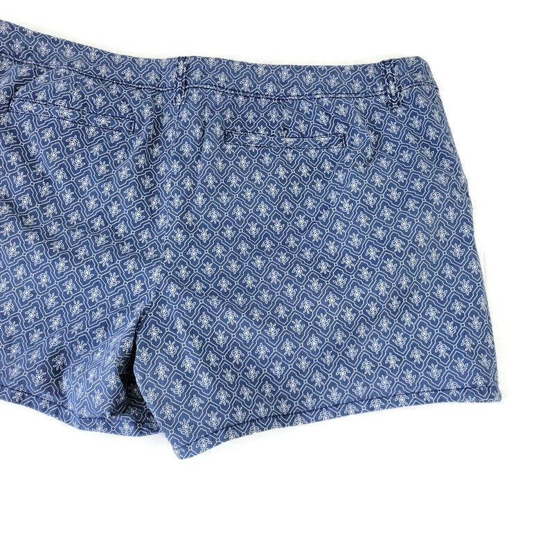 Liz Claiborne Womens Shorts 18 Classic Blue Floral Casual Zip Fly Cotton Blend