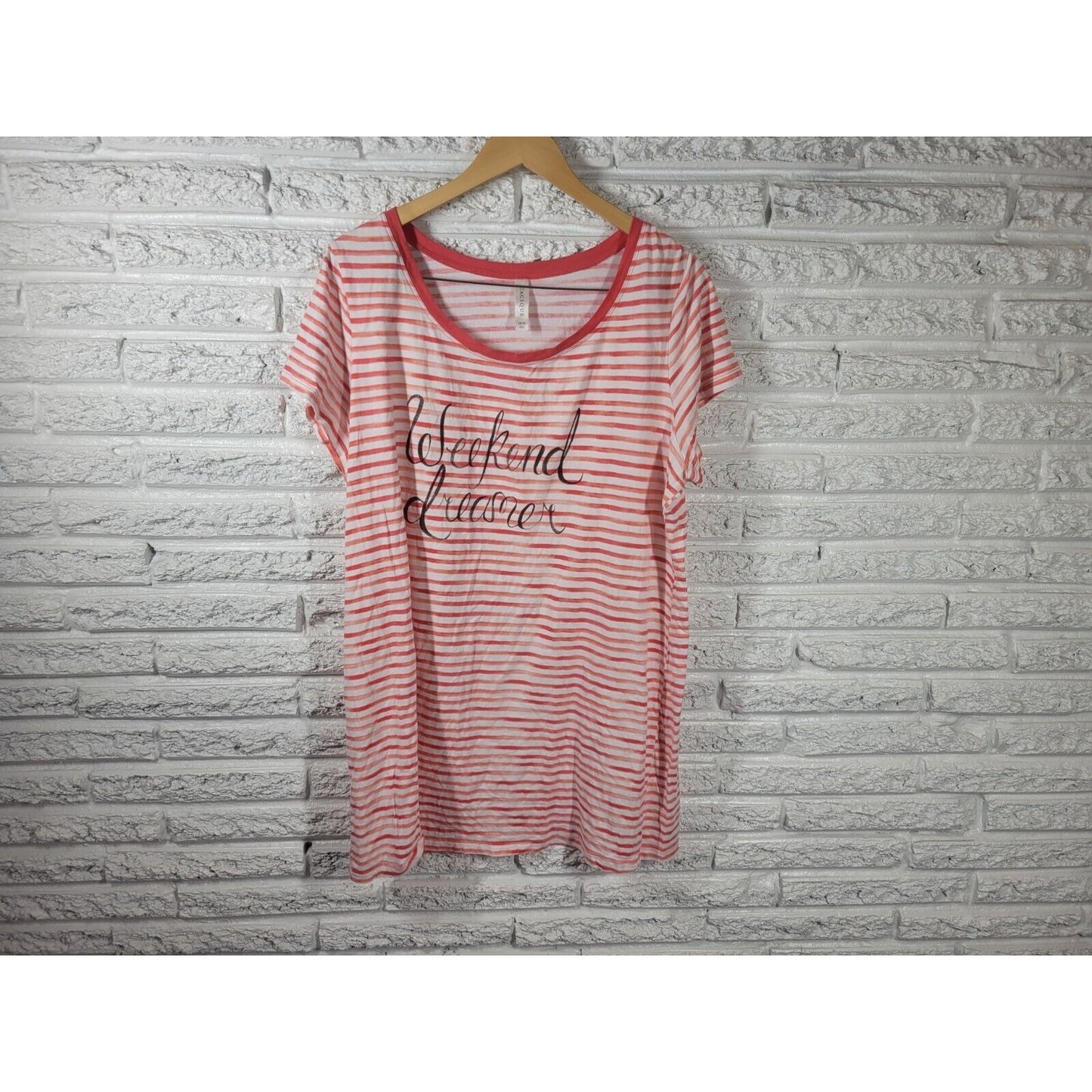 Cacique Womens Pajama Top 18 20 Short Sleeve Pink Stripe Lounge Weekend Dreamer
