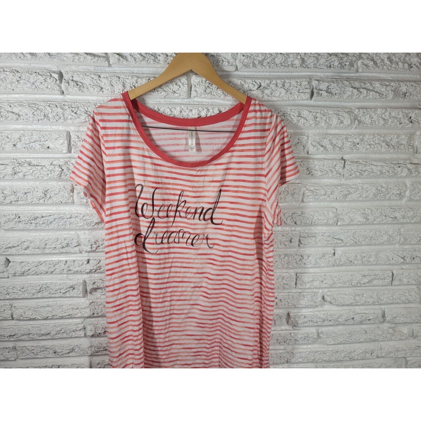 Cacique Womens Pajama Top 18 20 Short Sleeve Pink Stripe Lounge Weekend Dreamer