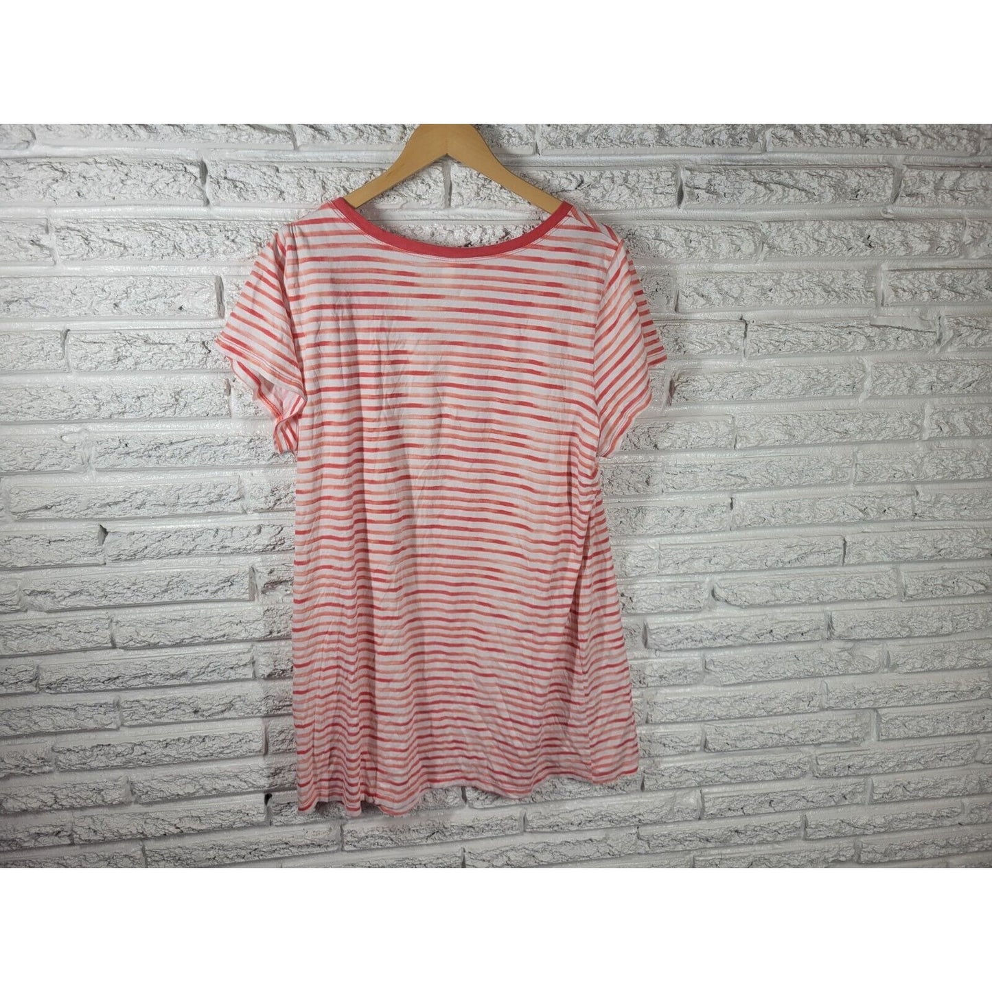 Cacique Womens Pajama Top 18 20 Short Sleeve Pink Stripe Lounge Weekend Dreamer