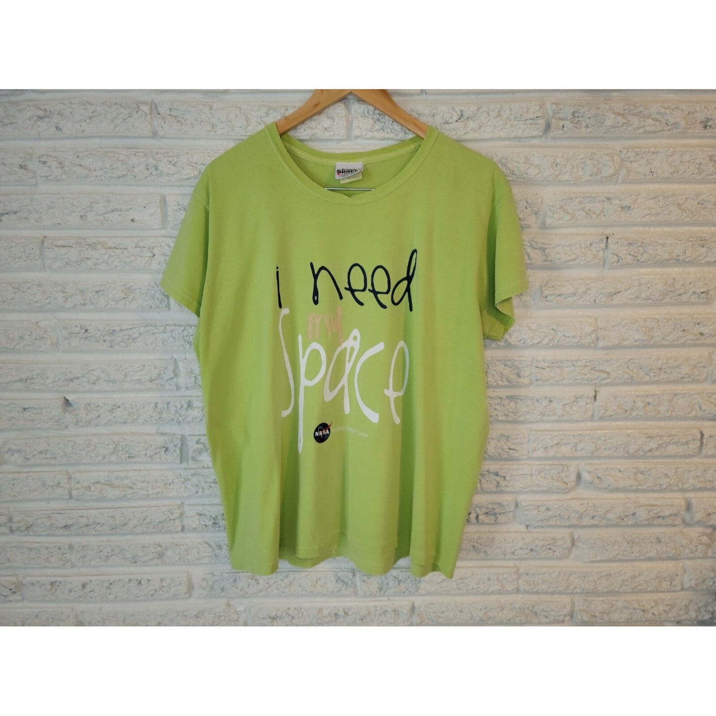 NASA Kennedy Center Adult Top Extra Large XL Tee Green I Need Space Cotton Crew