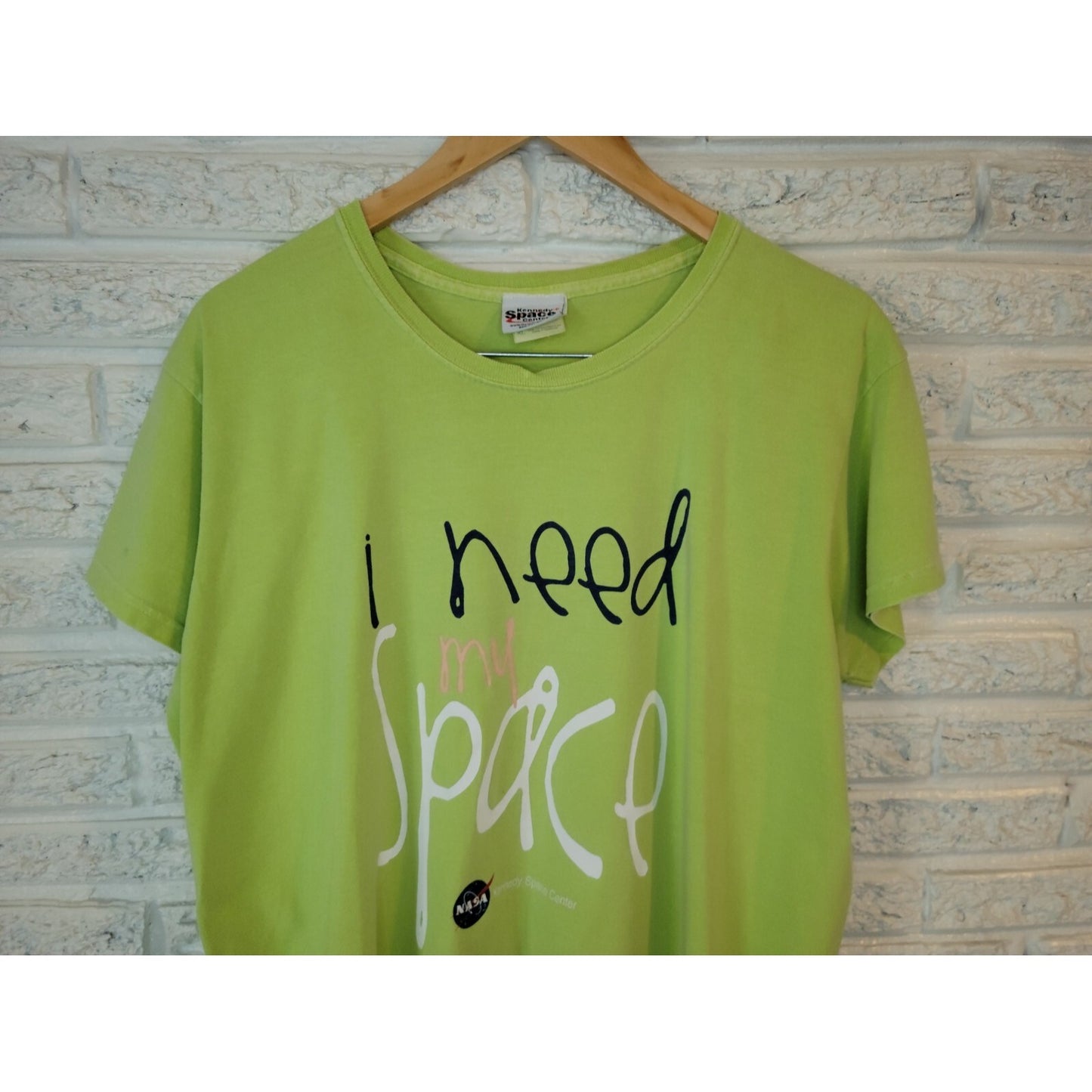 NASA Kennedy Center Adult Top Extra Large XL Tee Green I Need Space Cotton Crew